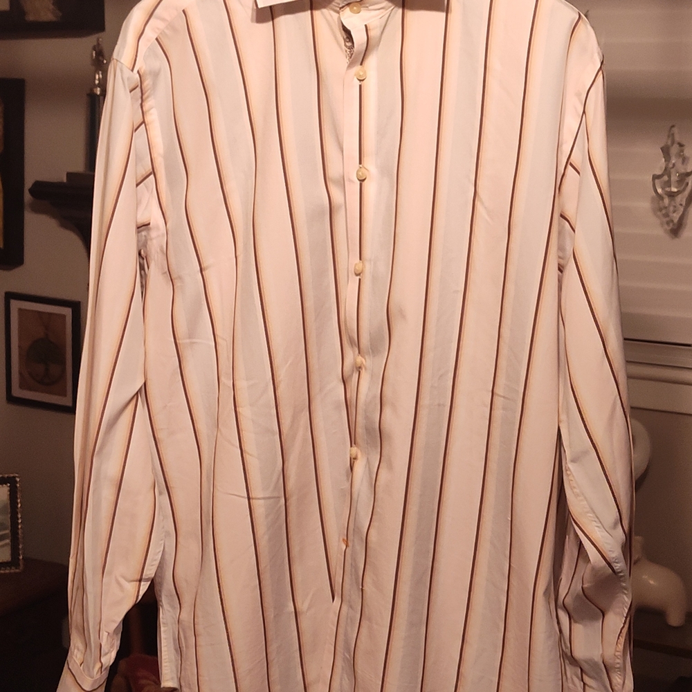 Thomas Dean Cream and Brown Casual Button Down Shirt